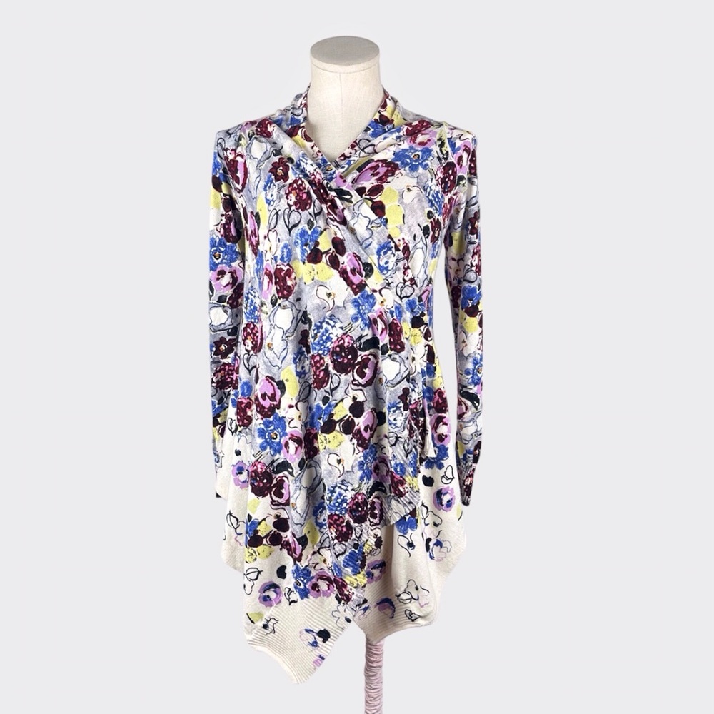 Anthropologie Guinevere Bramble Waves Floral Wrap Cardigan Sweater